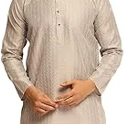 sojanya (Since 1958 Men's Silk Blend Long Kurta with White Embroidery Accents-picture-13