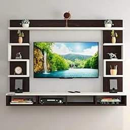 ERAWUD Carlo Engineered Wood TV Entertainment Unit Set Top Box Stand | TV Cabinet for Living Room with Wall Shelf Display Rack, Wall Mounted TV Unit - Ideal for Upto Size 43 Wenge & White-image-26
