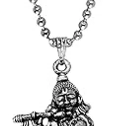 Lord Shree Krishna Vishnu Venkatesha Locket with Chain Silver Zinc Metal Hindu God Pendant Necklace Chain for Men and Women-image-55