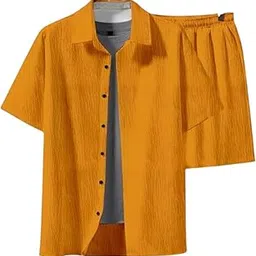 miramichi Men's Stylish Shirt and Shorts Combo | Regular Fit | Self Design Pattern | Premium Cotton Viscose Blend Fabric | Perfect for Casual.-picture-12