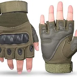 Pivalo Half Finger Bike Riding Gloves with Strong Protective Shells Anti-Skid Surface Breathable Material Glove for Motorcycle Cycling Climbing Mountaineering (Military Green, L)-picture-29