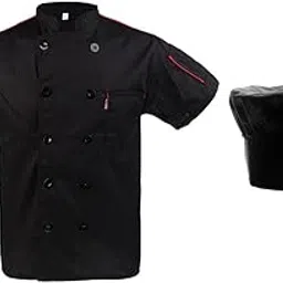 merishopp Men Black Chef Jacket Hotel Kitchen Apparel Coat Waiter Uniform Chef Hat Cap-picture-20