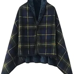FURN ASPIRE Multi-Wear Soft Stylish Lightweight Double Layered Warm Wearable Flannel Shawl/Blanket Comfy Poncho with Buttons Winter Cape for Office, Home, Travel, Outdoors (Green)-picture-23