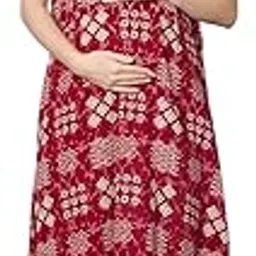 momtobe Women's Cotton Printed Feeding Maternity Nighty | Nursing Gown with zips on Both Sides-picture-46