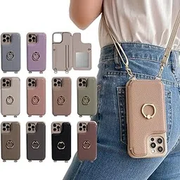 iPhone 11 / iPhone XR Smartphone Case, Shoulder Type, Smartphone Case, Mobile Phone Case, Back Card Storage, Shoulder Strap, Crossbody Ring, Mobile Phone Case, Card Storage, Back Pocket, Wallet Included, No Magnet, iPhone 11, Back Notebook Type, Leather, Shoulder Strap Included, Mirror Included, 360° Rotating Ring-picture-23