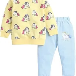 bumzee Yellow & Sky Blue Girls Full Sleeves Cotton Sweatshirt & Jogger Set (Peb9696)-picture-33