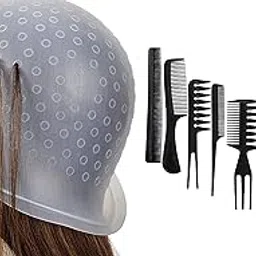 Tiny Deal Highlight Silicone Hair Dye Cap - Reusable Professional Hair Coloring and Highlighting Cap With Professional Hair Combs Salon Styling Tools Comb Set (11 Pieces)-image-67
