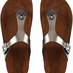 Silver Lizard Grain Solid PU Comfortable Stylish with Open Toe Casual Flat Sandals & Flip Flops for Women-image-26