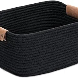 ALBY® Rectangle Jute Rope Woven Basket with Handles for Books, Magazines, Toys - Decorative Rectangle Basket for Baby Nursery, Living Room, Bathroom (black)-picture-35