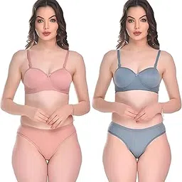 Women's Lingerie Set Half Padded Non-Wired Women Cotton Bra Panty Set Sexy Bra Panty Set - Pack of 2 Sets-picture-49