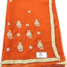 raashreya fashions Embroidered Bollywood Chiffon Saree (Orange)-picture-10