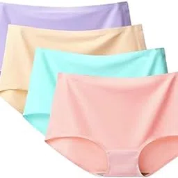 LOURYN KOULYN® Women’s Cotton Ice Silk Seamless Panties Set Hipster Mid Rise No Show Ladies Panty (4 PCS) Mix Colour-picture-33