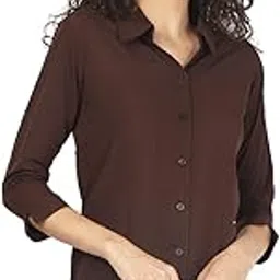 Kitimat Women's Casual Collar Design Crepe Brown Shirt image 1