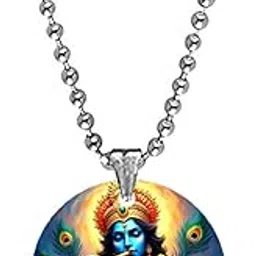afh Lord Krishna Playing Bansuri Acrylic Pendant with Bead Chain for Men and Women | Lightweight Stylish Devotional Necklace-picture-37