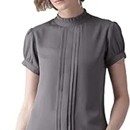 style quotient Women Solid Grey Polyester Regular Smart Casual Top-picture-44