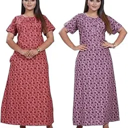 ambika stores & readymades AMBIKASTORES Women's Cotton Long Night Maxi Gown with Pocket, Super Soft Comfortable Printed Nighty Dress (Pack of 2)-picture-18