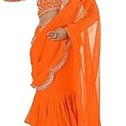pandadi saree Women's Faux Georgette Ruffle Saree With Unstitched Blouse Piece-picture-14