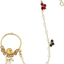 gc premium jewellery Elegant Gold-Plated Nosepin with CZ Stones and Pearl Chain-picture-19