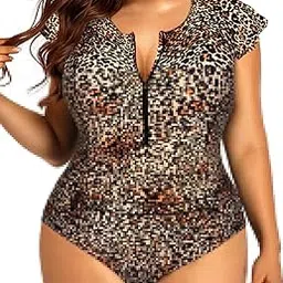 holipick Plus Size One Piece Swimsuit for Women Tummy Control Cap Sleeves Bathing Suits Zipper Front Rash Guard Swimwear-picture-50