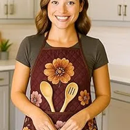 Homerz Premium pack of 1 Velvet Apron for Kitchen with Center Pocket | Cooking Aprons for Women & Men - Ideal for Home & Restaurant | Flower Quilted Print (Sapphire, Single)-image-48