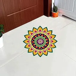 WallDaddy Rangoli Stickers for Door Entrance Self Adhesive Rangoli Design Printed Sticker for Home Pooja Room Office Floor Hall Decor Waterproof Multicolored PVC Vinyl Stickers (40 X 40 Cm)-picture-34
