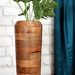 Designer Library- Ivory Handmade Wooden Flower Vase for Home Made by Mango Wood & Colour- Natural | Large Size - 7.5" X 18.5" inches (Pack of 1)-picture-30