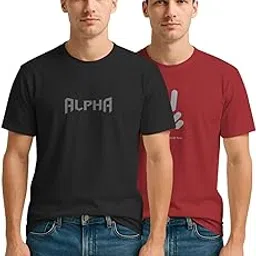 bullmer Trendy Printed Round Neck Half Sleeve Tshirt for Men | Mens Crew Neck Tshirt - Pack of 2 image 1