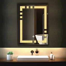 Khushi Decors Rectangle L Dabi Led Mirror Glass for Bathroom Wall - Decorative Home Decor Mirror Glass for Bedroom, Living Room, Drawing Room, Hall, Makeup Room and Wash Basin (Size 12x18 L Dabi) image 1