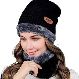 Women's Woolen Warm Beanie Cap for with Neck Muffler/Neckwarmer Men & Women Set of 1-picture-19