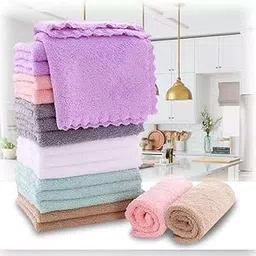 Microfiber Small Size Face Towel/Handkerchief 400 GSM Extra Soft & Super Absorbent Face Towels for Women's, Kid's & Newborn Babies Set of 6 (30x30 CM) - Multicolor-picture-52