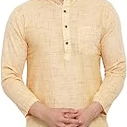 aarsha Yellow Solid Men's Cotton Short Kurta (XS to 7XL)-picture-24