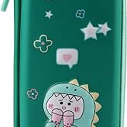 ZENTRIC 3D Ethylene Vinyl Acetate (Eva) Design Embossed Hardtop Cover Pencil Case With Compartments, Pencil Pouch For Kids, School Supply Organizer, Geometry Stationery Box (Green Dino)-picture-61