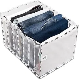 Kuber Industries Wardrobe Cloth Organizer | PVC .40mm Black Polka Dot Drawer Organizer | 7 Grids Foldable | Clear Transparent for T-shirts | Trousers | Socks | White-image-29