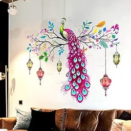 Colourful Peacock with Hanging Lanterns Design Wall Sticker 67 cm x 56 cm-picture-21