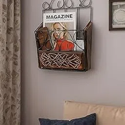 WOODLY Handcrafted Wooden & Iron Wall Magazine Holder | Decorative Wall Mounted Rack for Living Room | Multipurpose Organizer for Diary, Calendar, Letters & Newspapers-image-26