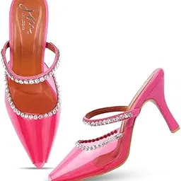 jm looks Women's Kitten Heel Sandals with Transparent Rhinestone Upper Design and Comfortable Sole for Women and Girls-picture-13