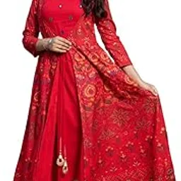 Rayon Embroidered Anarkali Gown for Women in Red-image-45