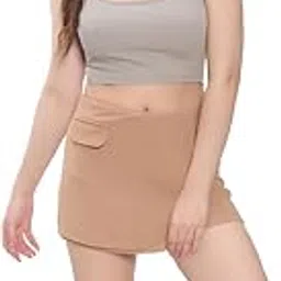 komurr Women Solid Skort | High Waist Skirt with Shorts for Women & Girls | Stylish Polyester Blend Flared Skater Mini Skirt | Trendy Stretchable Short Skirt for Casual, Travel-picture-37