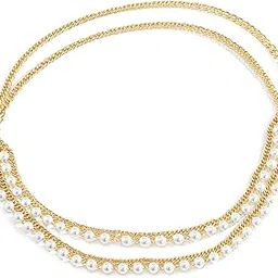 Gold Plated Pearl Studded Dress Belly Chain Adjustable Karmar Bandh Waish Belt Jewellery for Women Girl-image-38