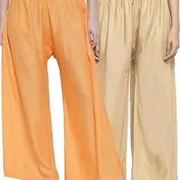 valles365 by s.c. Pack of 2 Flared Women Beige and Light Orange Viscose Rayon Palazzo-picture-21