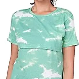 Mayaval Women's Top with Mint Green Tie-Dye Pattern Cotton Blend Short Sleeve Feeding Top-picture-11