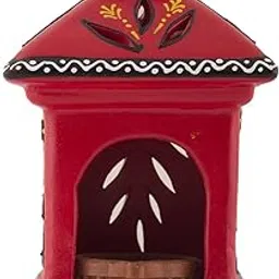 shabana art potteries Handmade & Handpainted Terracotta hut lamp (Red)-picture-17