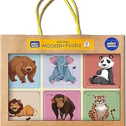 Mini Leaves 2 Piece Puzzle for Kids - Safari Animals Jigsaw Puzzle - Set of 6 Wooden Puzzles for Kids - Educational Toys for 1 Year Old and Above - Safe & Durable Pre-School Toys for Kids-picture-30