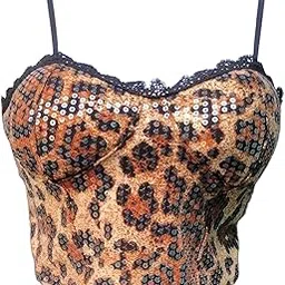 | Women’s Korean Retro Style Vintage Leopard Print Crop Blouse Corset Top | Spaghetti Strap Stylish Wear Top size-28-30-image-2