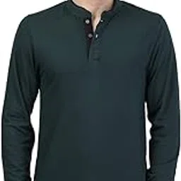 kalt Men's Full Sleeves Cotton Blend Mandarin Collar T-Shirt(Bottle Green)-picture-24