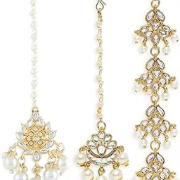 oomph Jewellery Combo of 3 Gold Tone Kundan & Pearls Floral Wedding Delicate Maangtikka For Women & Girls Stylish Latest (MTDP6-13-14_Z3)- For Women & Girls Stylish Latest-picture-10