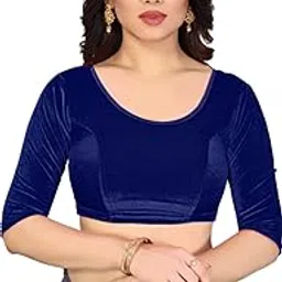 pkyc Women Navy Blue Velvet Stretchable 3/4 Sleeves Blouse-3XL image 1