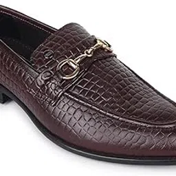 carlton london Men's Textured Slip-On Loafers with Buckle Detail-picture-26