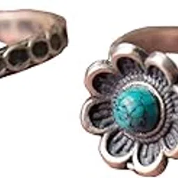 925 Sterling Silver Moh Turquoise Mini Flower Toe Ring, Well Stamped with 92.5, Minimal Pieces, Handcrafted Oxidized Silver Toe-Ring, Women's Accessories-image-37