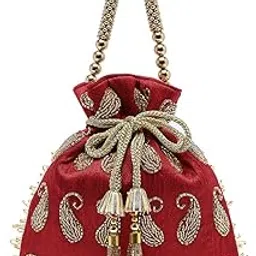 lavie signature Women's Ely Paisley Embellished Potli Bags for Ladies & Girls | Women Pouches for Festive Seasons & Wedding | Batwa Bag Bridal Purse | Gift For Women-picture-27